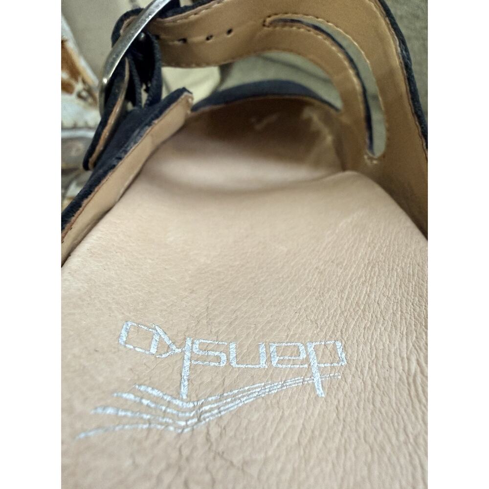 Dansko Black Suede Clog Mules with Tan Wood-Look Heel - Picture 10 of 10